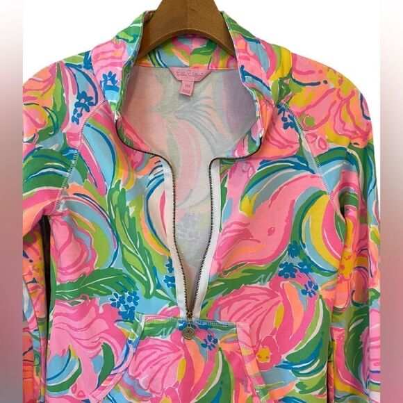 Lilly Pulitzer XXS Pink Skipper Palm Beach Kangaroo Pocket Pullover Jacket - Picture 4 of 7